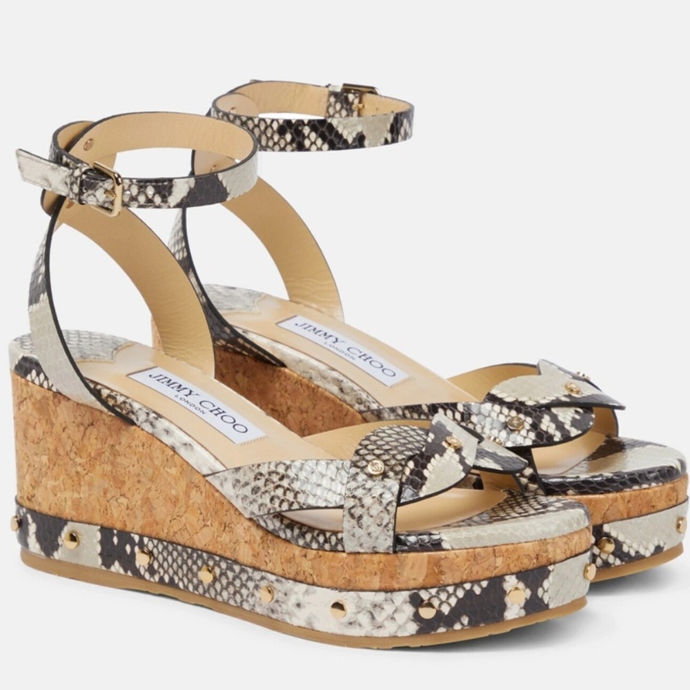 Jimmy Choo Panna Snakeskin Wedge Sandals
